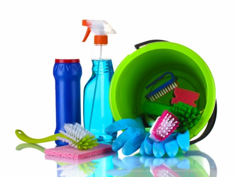 House cleaning supplies and organized home cleaning tools