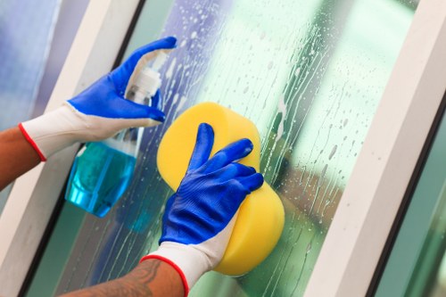 People following a health and safety policy in a workplace setting